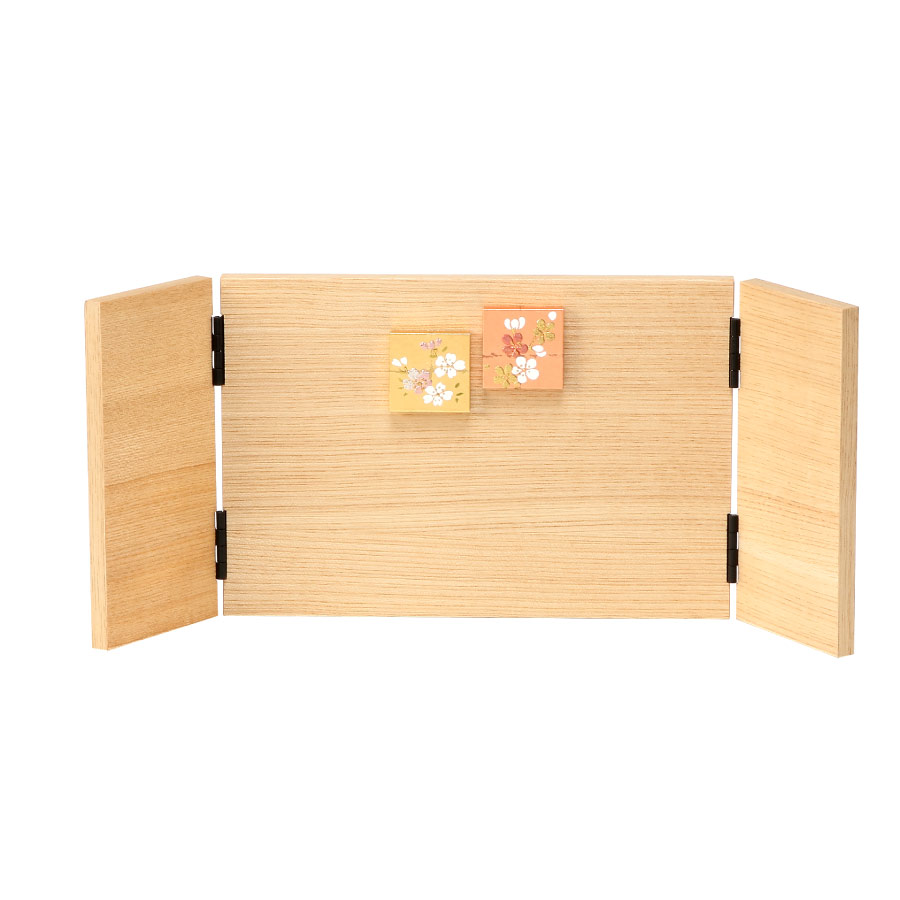 三枚折屏風 梅桜（白木）1５cm